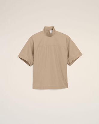 Ami Beige Cotton Stand Up Collar Buttoned Top Beige - 34 - for Women