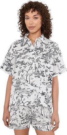Natori Toile Cotton Sateen Short Pajama Set Womens Pajama Sets Warm White : L (Womens 14-16)