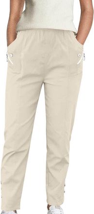 Generic Trousers for Women UK Elasticated Waist Pull on Trouser with Pocket Lightweight Summer Stretch Straight Leg Trousers My Orders Sale Clearance Casual E