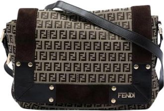 Fendi Pre-owned Suede Crossbody Bag - Dames - Vintage Schoudertas - Beige - ONE Size - Leer - Vintage