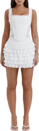House of CB Fifi Ruffle Eyelet Cotton Blend Miniskirt in White at Nordstrom, Size X-Small