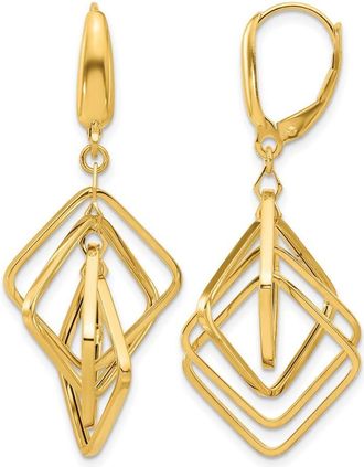Diamond2Deal 14K Yellow Gold Squares Drop Dangle Earrings