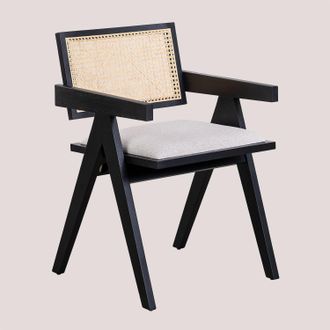 Sklum Sklum - Pack De 4 Sillas De Comedor Tapizadas Con Reposabrazos En Madera De Fresno Y Rat&aacute;n Lali