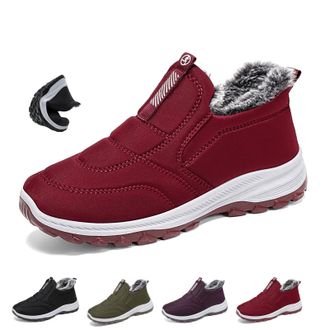 Generic Womens Winter Snow Boots Arch Support Walking Lined Comfortable Solid-Colour Non-Slip Warm Ankle Booties with Fur Lined (Red,6.5)