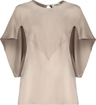 Fendi Zijden Blouse met Cape-Stijl Mouwen - Dames - Blouses - Grijs - XS - Overhemden