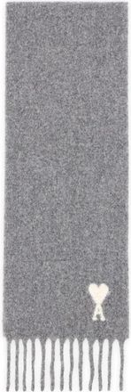Ami Logo Franje Alpaca Wol Sjaal - Heren - Wintersjaals - Grijs - ONE Size - Wol - Accessoires