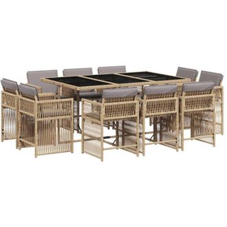 vidaXL Set Comedor De Jard&iacute;n 11 Pzas Con Cojines Rat&aacute;n Sint&eacute;tico Beige Vidaxl