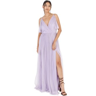 Anaya with Love Ladies Women Long Length Dress Maxi Short Sleeve Cami V Neckline Long Length Empire Waist Bridesmaid Wedding Guest Prom Dusty Lilac Size 18
