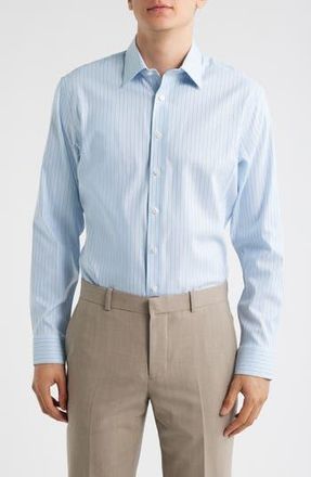 Nordstrom Trim Fit Stripe Premium Performance Dress Shirt in Blue Harbor Stripe at Nordstrom Rack, Size 16 - 32/33