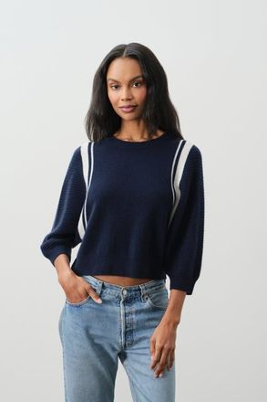 Naked Cashmere Amanda Cropped Dolman Crewneck in Club Navy/ecru at Nordstrom, Size X-Small