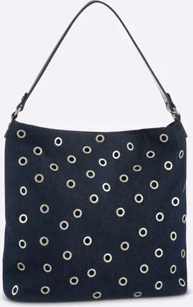 Heine Umh&auml;ngetasche HEINE, Damen, Gr. B/H/T: 35cm x 29cm x 12cm, schwarz denim, Metall, Viskosemischung, unifarben, Taschen Umh&auml;ngetasche