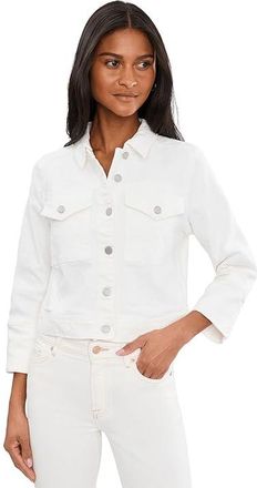 Liverpool L.A. Petite Cropped Jacket w/ Bracelet Length Cuffed Sleeve Womens Jacket White Diamond : PXS, Cotton/Elastane