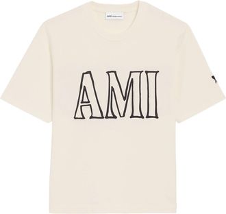 Ami T-shirt Ami Paris a maniche corte dal taglio squadrato con stampa Ami Paris sul davanti e sul retro