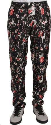 Dolce & Gabbana Mens Red Musical Instrument Print Sleepwear Pants Silk