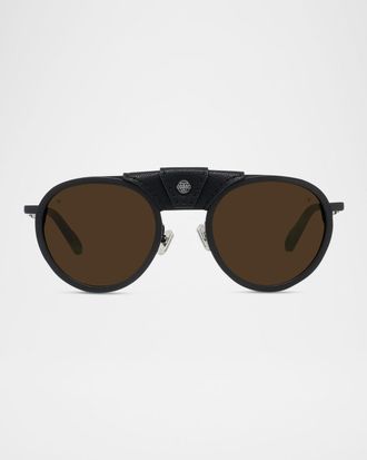 Vuarnet Men & apos;s Glacier 02 Titanium Round Sunglasses with Side Shields and Cord