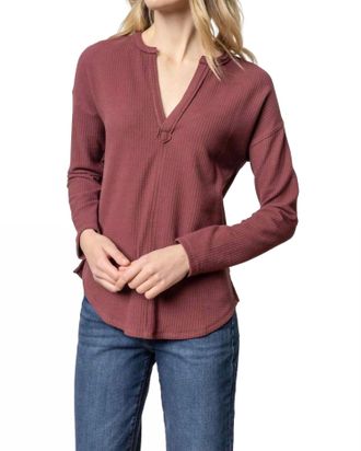 Lilla P Rounded Hem Split Neck Top In Port