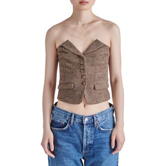 Steve Madden Adare Strapless Herringbone Corset Top in Brown at Nordstrom, Size Small