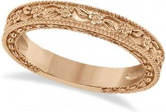Allurez Carved Floral Designed Wedding Band Anniversary Ring in 14K Rose Gold