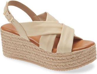 Cordani Bennie Slingback Espadrille Platform Wedge Sandal in Beige Leather at Nordstrom, Size 7.5Us