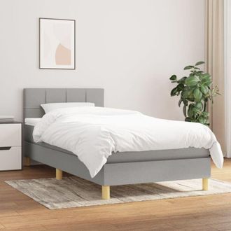 vidaXL Vidaxl - Cama Box Spring Con Colch&oacute;n Tela Gris Claro 100x200 Cm