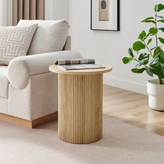 Furniturebox Penrose Round Wooden Pedestal Side Table in Light Oak