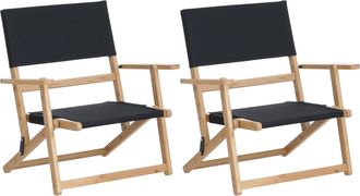 Hhg [nunca Usado] Juego De 2 Sillas De Camping De Bamb&uacute; Hhg-895, Silla De Jard&iacute;n, Silla De Balc&oacute;n, Silla De Ocio, Plegable, Para Exterior, De Tela/tejido,