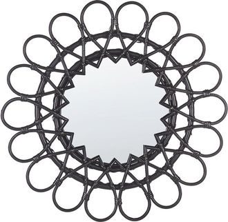 Beliani Beliani - Espejo De Pared Marco De Rat&aacute;n Negro &Oslash; 60 Cm Colgante Sala De Estar Moderno Babai