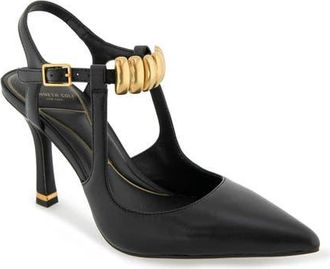 Kenneth Cole Romi Ankle Strap Pointed Toe Pump in Black Leather at Nordstrom, Size 9.5