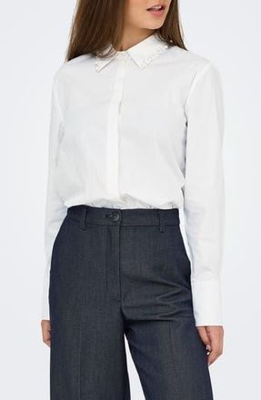 Only Lula Pearly Collar Long Sleeve Button-Up Shirt in Cloud Dancer at Nordstrom Rack, Size X-Small