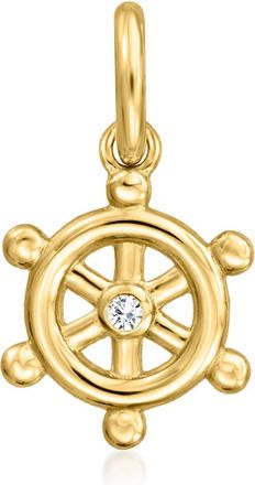 RS Pure by Ross-Simons 14kt Yellow Gold Ship Wheel Charm With Single Diamond