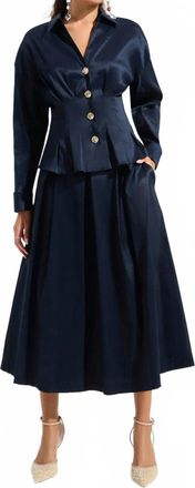 Joseph Ribkoff Stretch Taffeta Fit & Flare Blouse In Midnight Blue