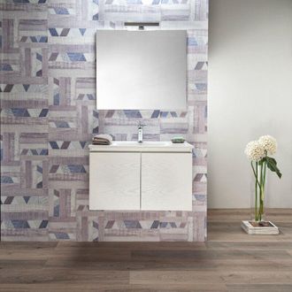 Arche Mobile Bagno Sospeso Bianco 70 cm 2 Ante Lavabo e Specchio