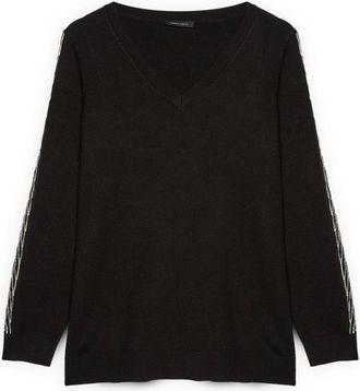Fiorella Rubino Truien & Vesten, Dames, Zwart, L, Polyester, Trui met V-hals en Strass Versieringen