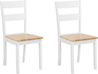 Beliani Conjunto De 2 Sillas De Comedor Blancas Y Madera De Caucho Clara Con Respaldo De Listones Georgia