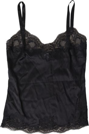 Dolce & Gabbana Womens Lace Trim Camisole Black Silk - Size Small