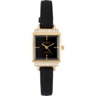 Peugeot Small Face Crystal Bezel Suede Watch- 22MM in Black at Nordstrom