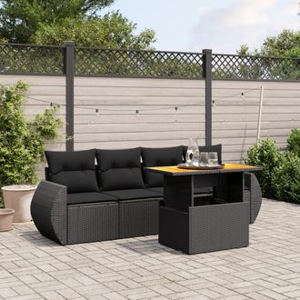 vidaXL Vidaxl - Set De Muebles De Jard&iacute;n 5 Pzas Y Cojines Rat&aacute;n Sint&eacute;tico Negro