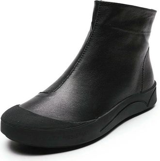 Generic NYSBH Autumn Winter Flat Ankle Boots Women Warm Boots Side Zipper Soft Comfortable Cow Leather Botas