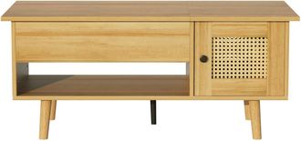 Urban Meuble Mesa de centro elevable de ratán con dos puertas y efecto madera