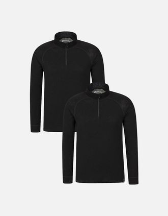 Mountain Warehouse Mens Mountain Warehouse Mens Merino Wool Base Layer Top (Pack of 2) - Black - Size: 36