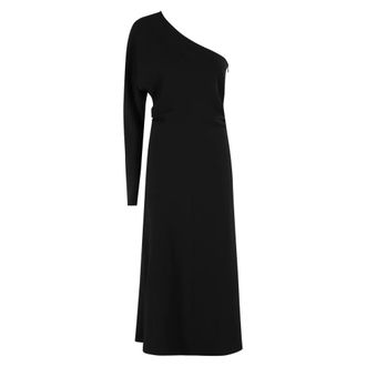 Federica Tosi Zwarte one-shoulder midi jurk - Dames - Casual kleedjes - Zwart - S - Polyester - Kleedjes