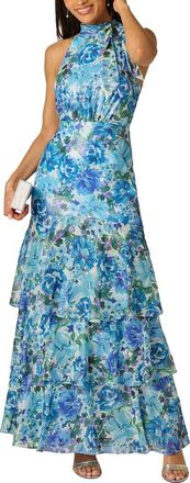 Adrianna Papell Glazed Printed Chiffon Long Gown