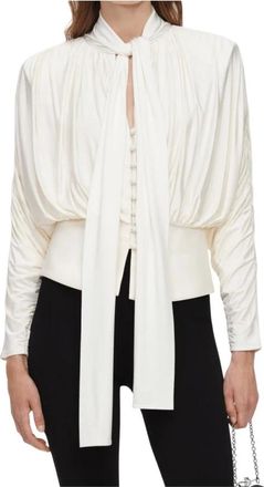 Self Portrait Jersey top met strikhals - Dames - Blouses & Shirts - Beige - Maat: M Jersey