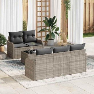 vidaXL Conjunto De Sof&aacute; De Jard&iacute;n 6 Pcs Gris Claro Polirat&aacute;n Vidaxl