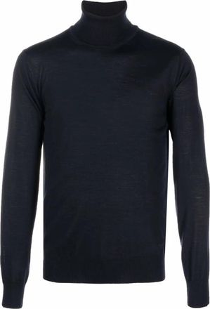 Emporio Armani Fijngebreide coltruis - Heren - Coltruien - Blauw - 4XL - Wol - Truien & Vesten