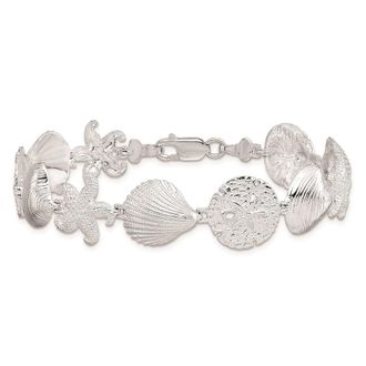 Diamond2Deal Sterling Silver Rhodium-plated Polished Turtle,Shell,Starfish,Clam Bracelet 7.25