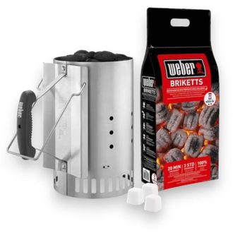 Weber Ciminiera kit accensione carbonella briquettes e legna con cesto spargifiamma in acciaio + 2 kg carbonella Rapid fire Weber