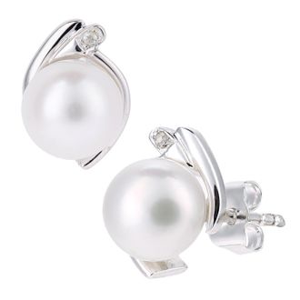 Diamant L'&eacute;ternel Womens 9ct White Gold, 0.01ct Diamonds with Cultured pearl Earrings - One Size