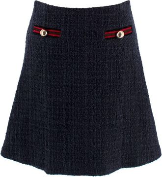 Claudie Pierlot Navy Contrast Trim Tweed Skirt Size M