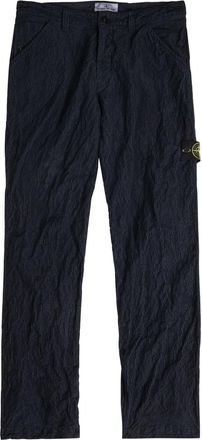 Stone Island Logo Crinkled Tapered-leg Corduroy Trousers - Navy - 36 (W36 / XL)